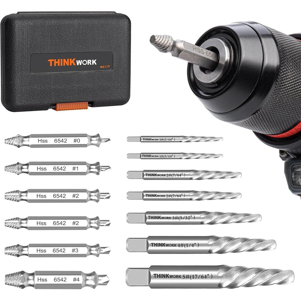 THINKWORK 13Pcs Damaged Screw Extractor Set, Easy Out Bolt Extractor Set, Remover Tools for Damaged, Broken, Rusted, Sma