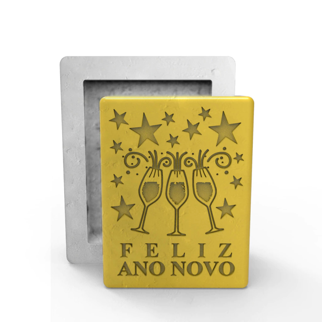 Molde de Silicone Barra Feliz Ano Novo para Sabonetes Artesanais, Velas, Resina, Biscuit e Gesso