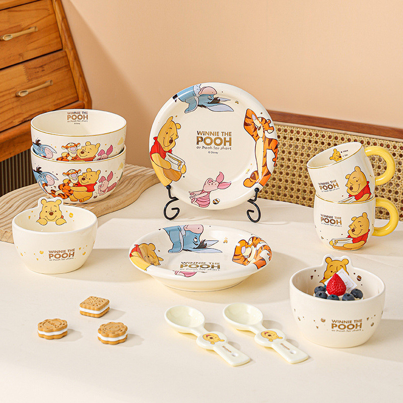 Série de luxo leve ponto cerâmica utensílios de mesa tigela conjunto de quatro peças caneca tigela doméstica de alto val