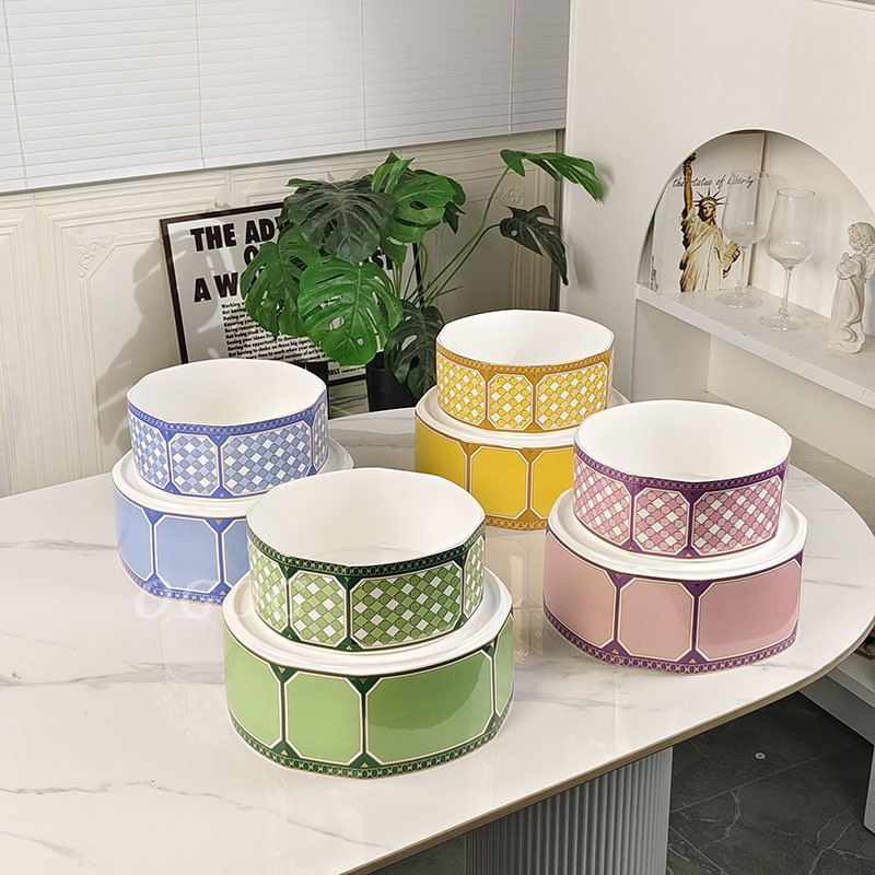 Trado Swan Series Bone China Tigela De Macarrão E Sopa Colorida Talheres Domésticos Simples