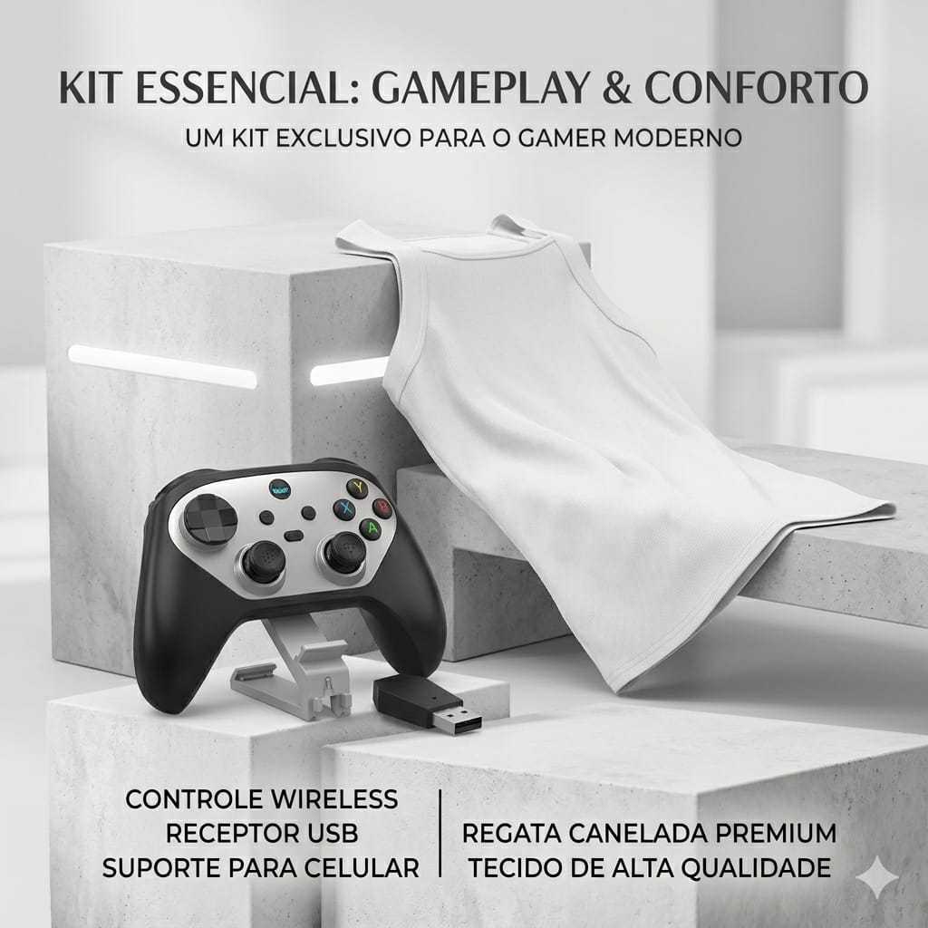 Controle Gamer com receptor USB Regata Canelada Masculina Premium Kit