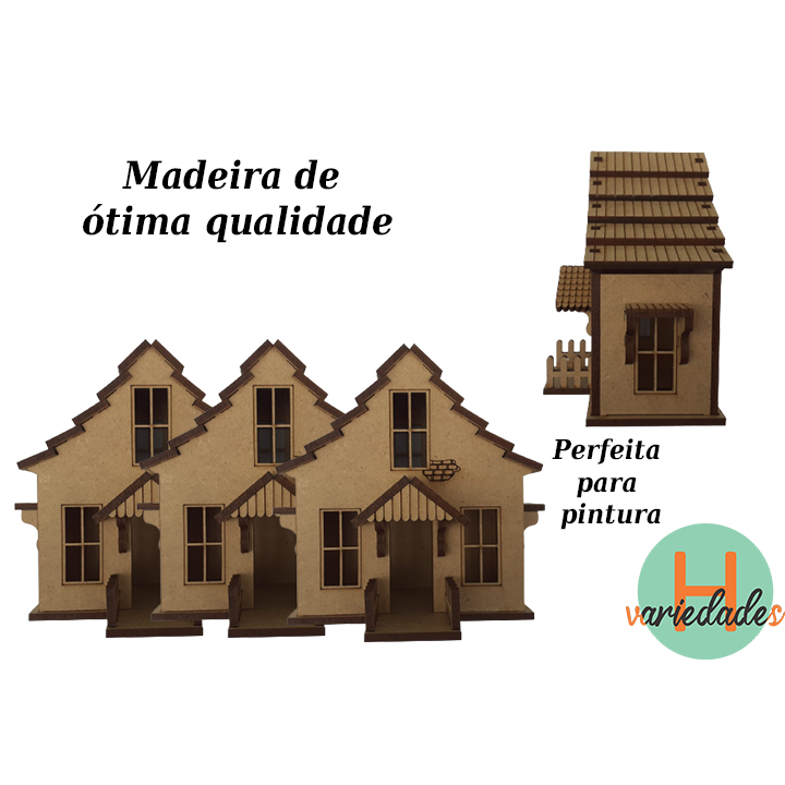Kit 3 casinha MDF Cru Maquete Artesanato Pintura Fazendinha Vila Natal