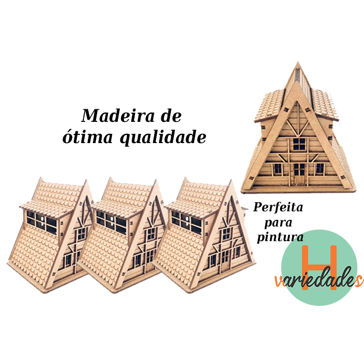 KIT 3 Cabaninhas MDF Cru Maquete Artesanato Pintura Fazendinha Vila Natal