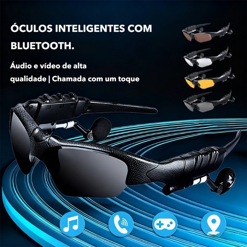Óculos Sol Bluetooth UV400 Dirigir Ciclismo Caminhada Áudio Mãos Livres Resistente Premium Moderno