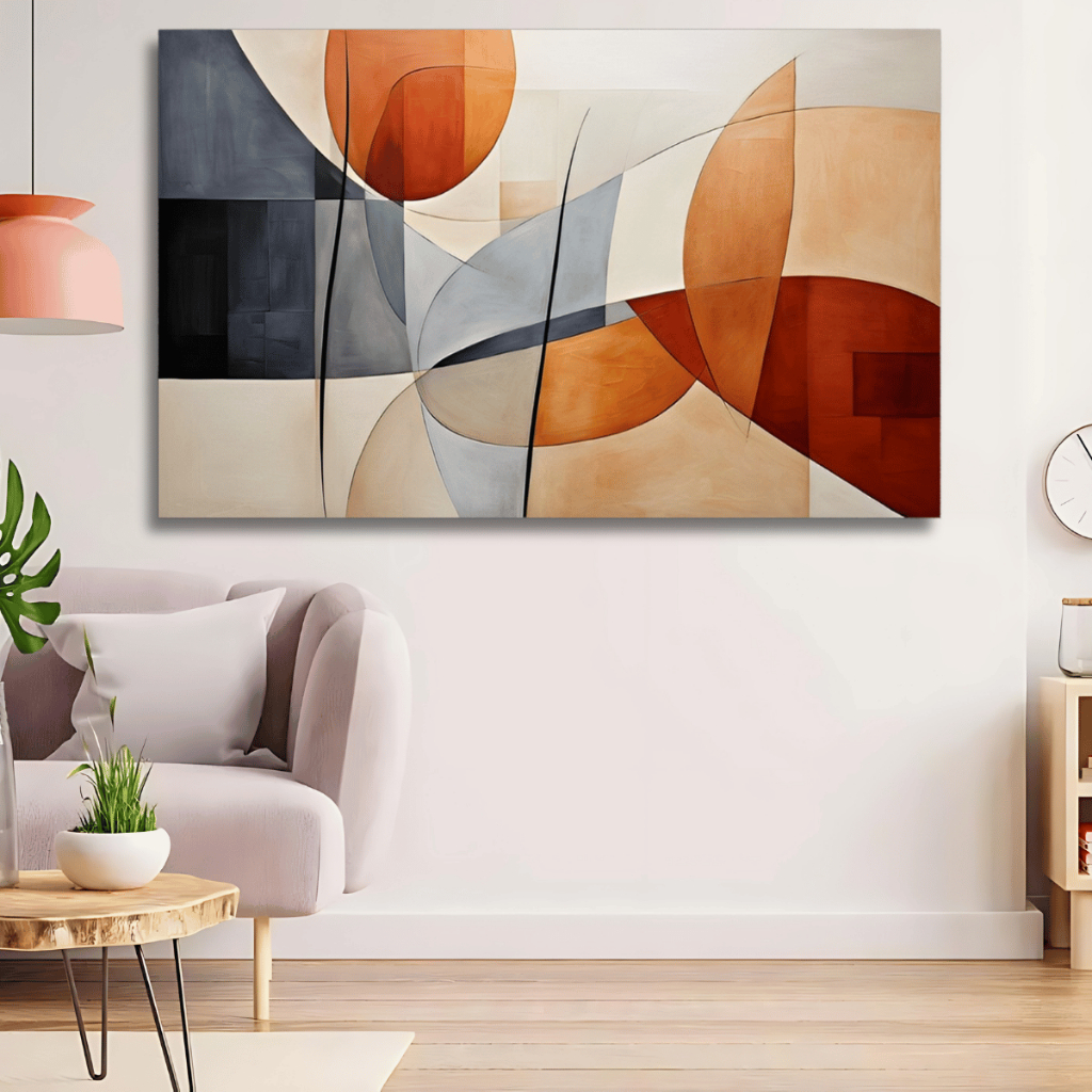 Quadro Decorativo Abstrato Boho Floral  60x90 Linhas Formas Tela Tecido Canvas