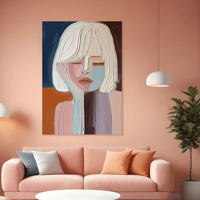 Quadro Decorativo Mulher Abstrata Minimalista 60x90 Tela Canvas Grande Pronto Para Pendurar Sala Quarto