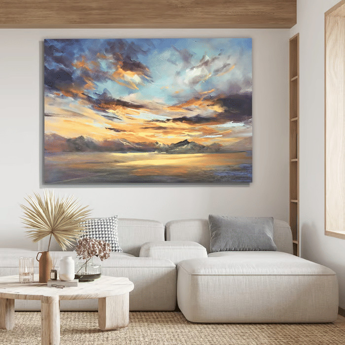 Quadro Decorativo Pôr do Sol nas Nuvens 60x90 Tela Canvas Grande Pronto Para Pendurar Sala Quarto