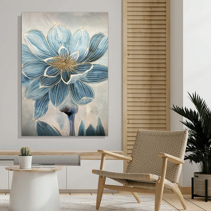 Quadro Decorativo Flor Azul Delicada 60x90 Tela Canvas Grande Pronto Para Pendurar Sala Quarto