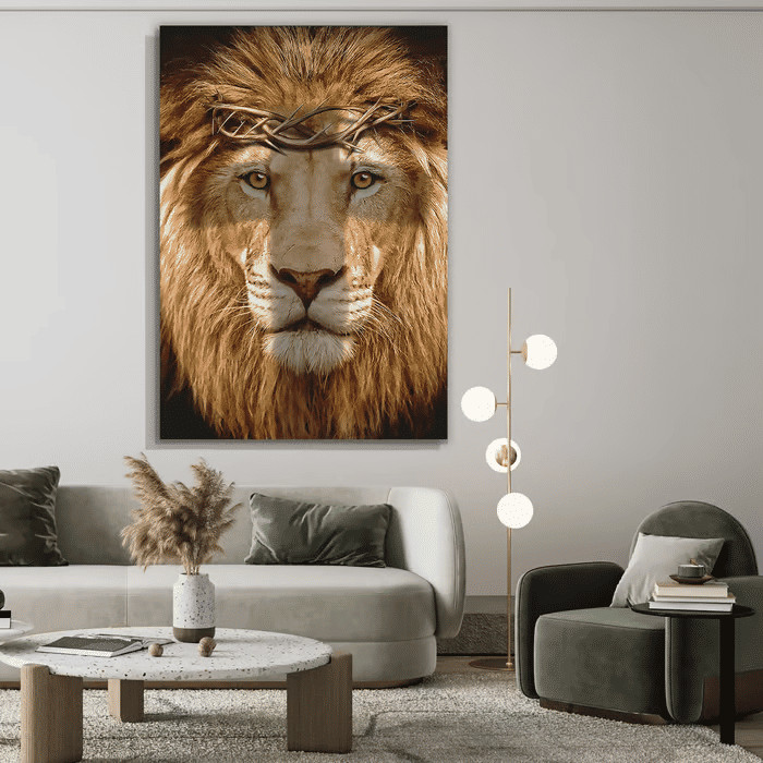 Quadro Decorativo Leão Realista Dourado 60x90 Tela Canvas Grande Pronto Para Pendurar Sala Quarto