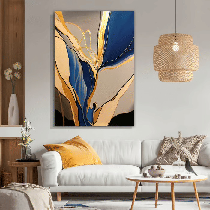 Quadro Decorativo Mármore Azul e Dourado 60x90 Tela Canvas Grande Pronto Para Pendurar Sala Quarto