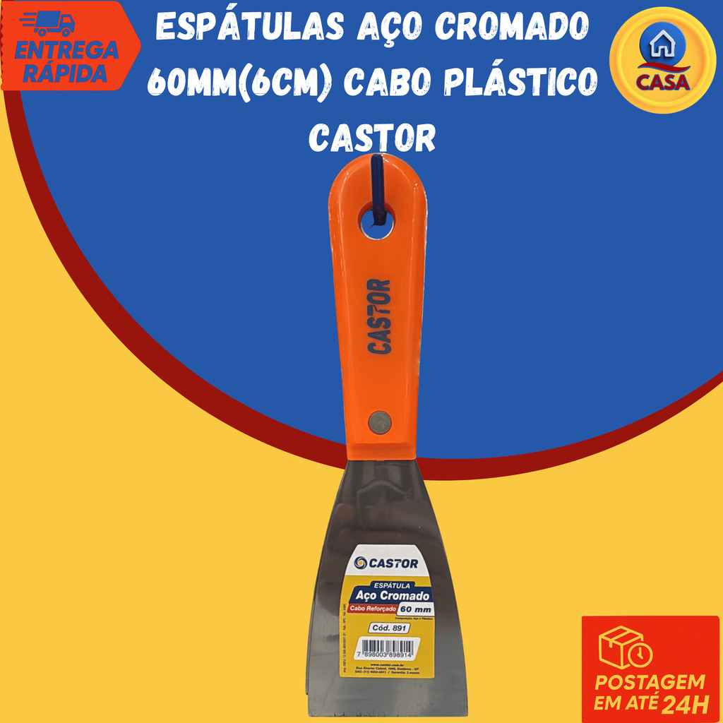 Espátula de Aço Cromado Cabo Plástico Reforçado 60mm (6cm) - Castor
