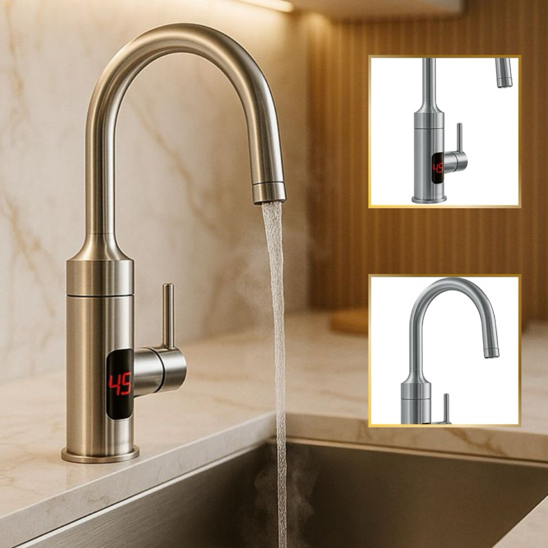 Torneira Elétrica Gourmet Cozinha 220V Inox Display Digital Monocomando Bancada Bica 360 GoldenX