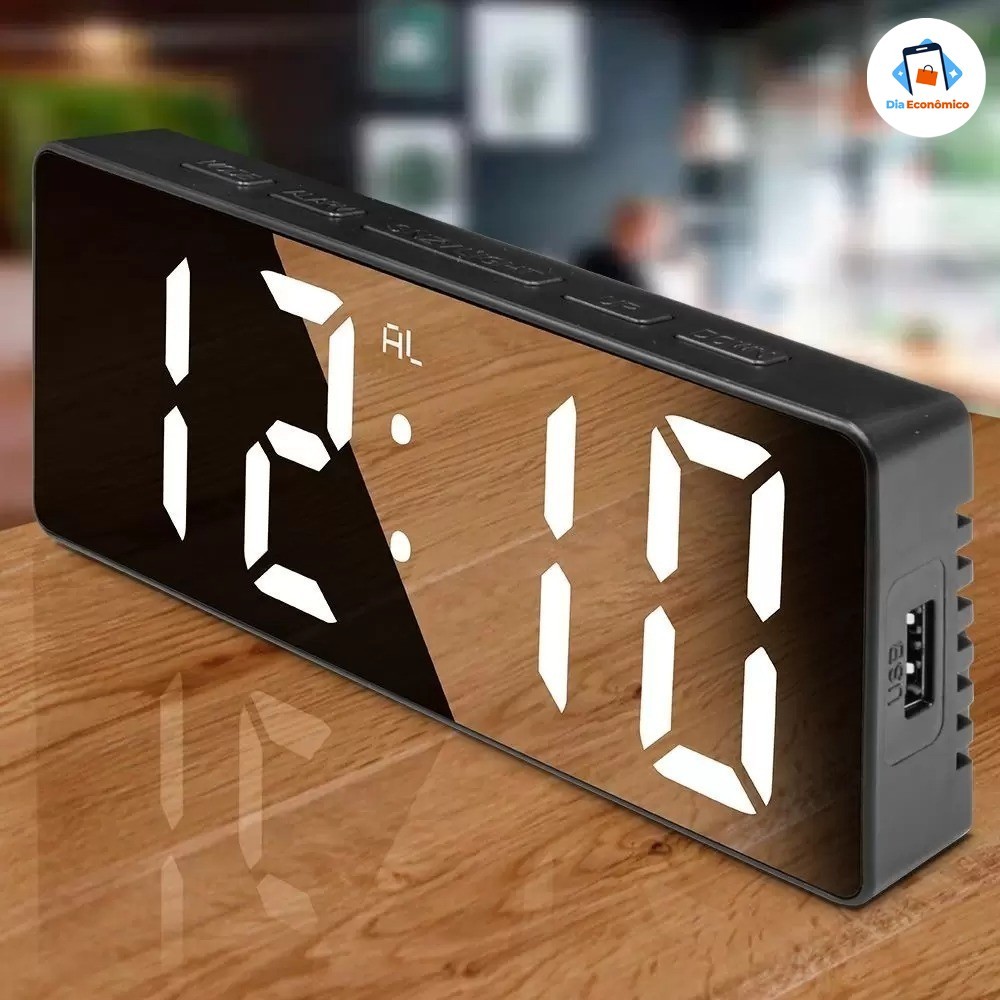 Relógio Digital de Mesa com Display LED, Visor Claro e Compacto para Escritório e Casa