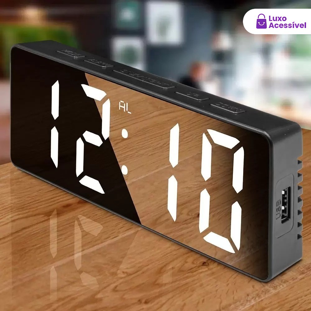 Relógio Digital de Mesa com Display LED, Visor Claro e Compacto para Escritório e Casa