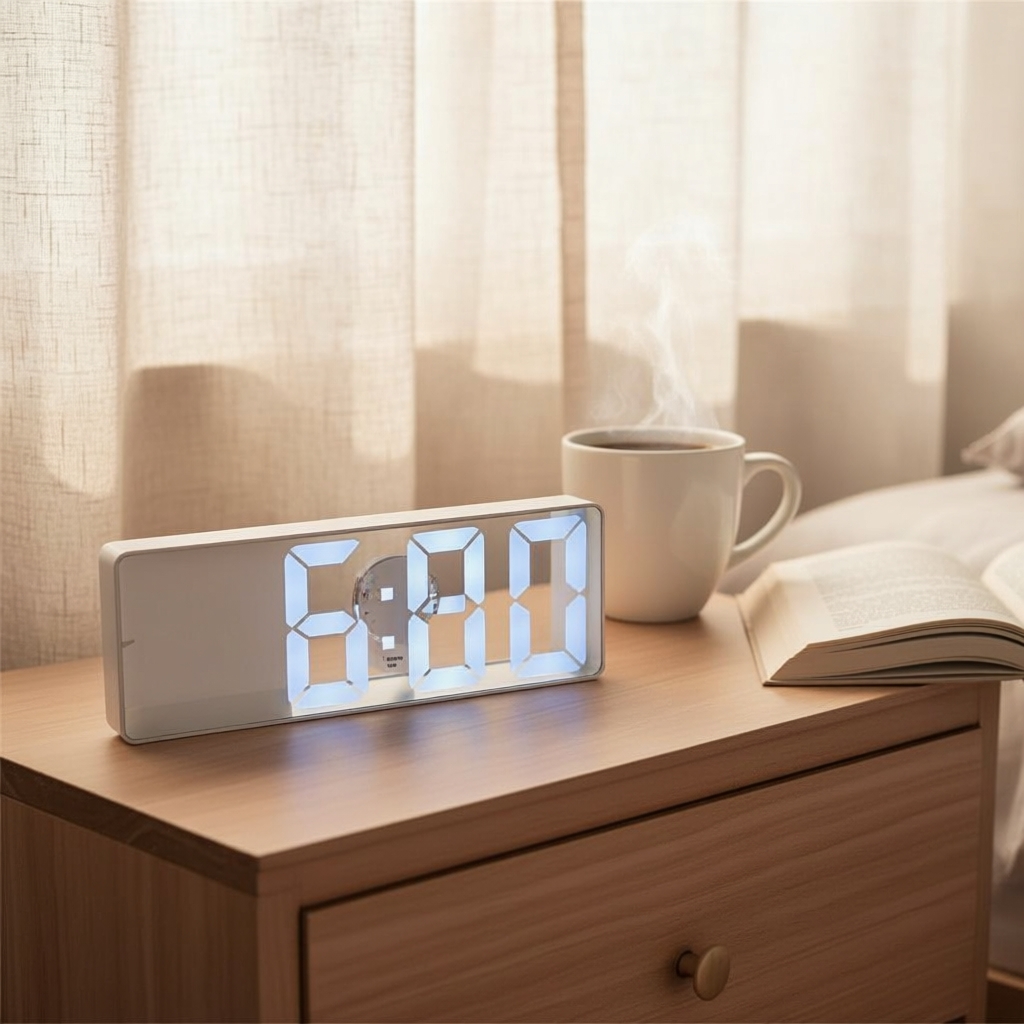 Relógio Despertador Digital LED com Visor Grande, Temperatura, Calendário, Luminoso e Controle Sonoro para Mesa