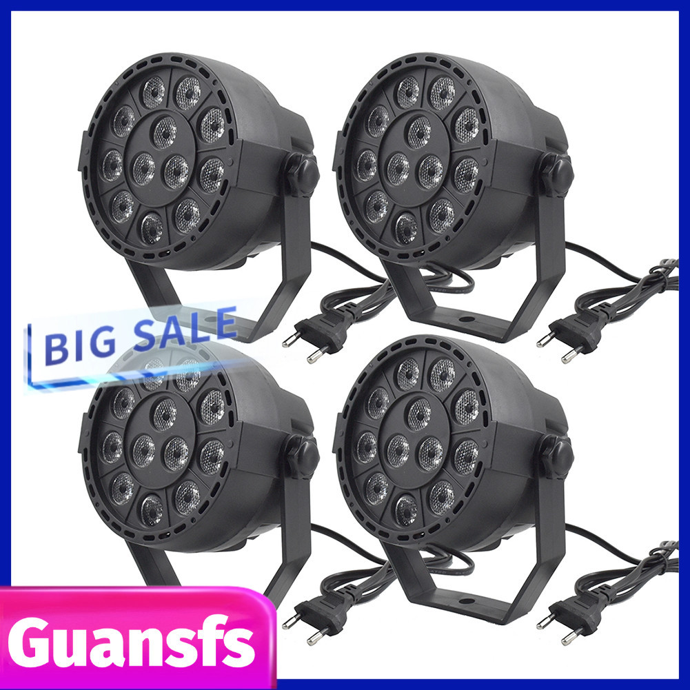 Guansfs.br Luz de palco LED 12W RGBW Luzes PAR 12pcs LEDs Pacote de 4 DMX512 Master-Slave Auto-Run Disco ativado por