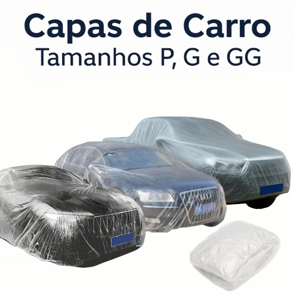 Capa Plástica Impermeável Transparente Cobrir Carro Tamanhos P/ G/ GG/ Sem Elástico Proteção Chuva Automotiva 20 Micras
