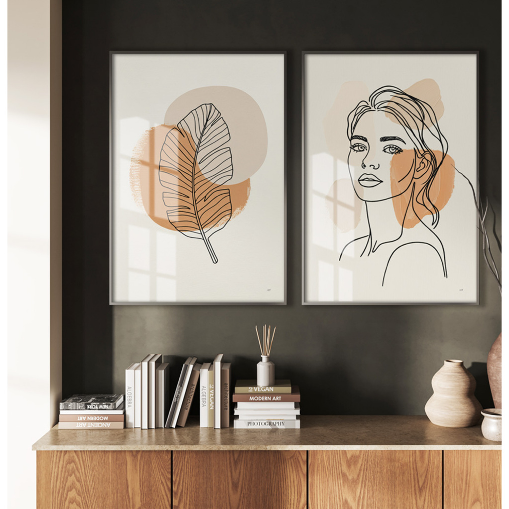 Quadro Abstrato Minimalista Com Moldura Quadro Decorativo Sala Quadro Feminino Silhueta E Cores Duo