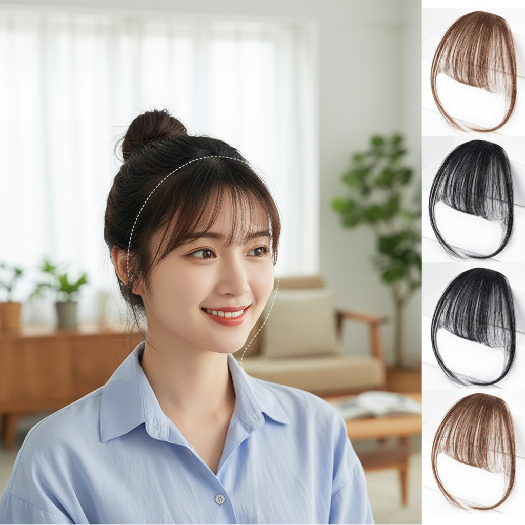 Peruca de Franja Natural Ultra Fina - Extensão de Cabelo Invisível para a Testa das Mulheres