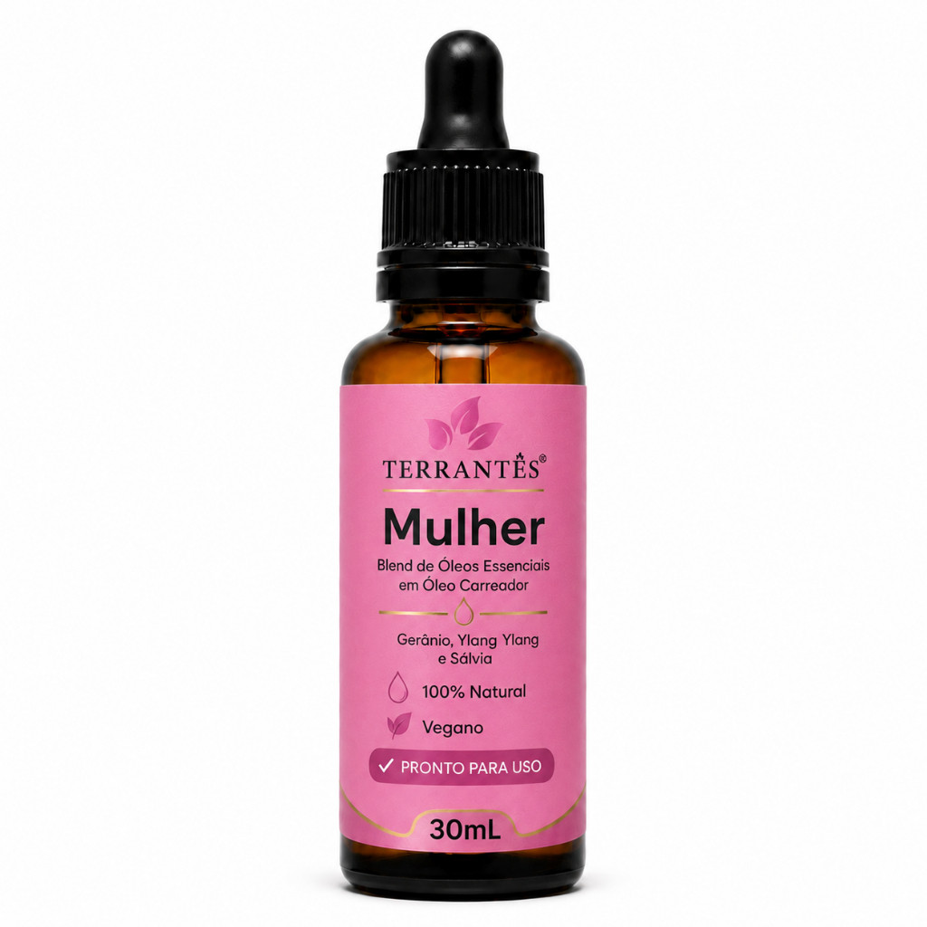 Blend Mulher Óleos Essenciais 30ml Pronto Para Uso Diluído em Óleo Carreador Terrantês 100% Natural Vegano