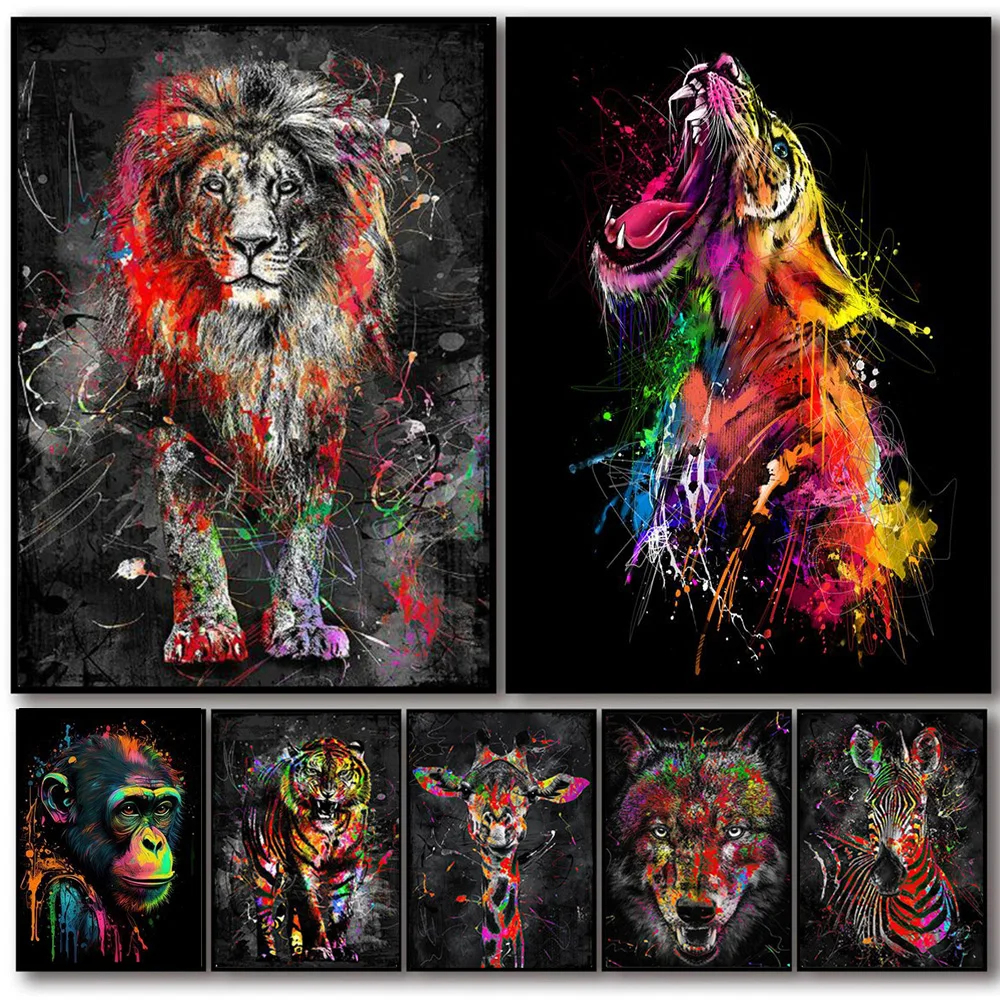 quadros decorativos animais selvagens Graffiti abstrato Animais Selvagens , Leão, Elefante, Cartaz HD e Impressões, Pintura de Parede, Sala, Home Pictures Decoração, Cor