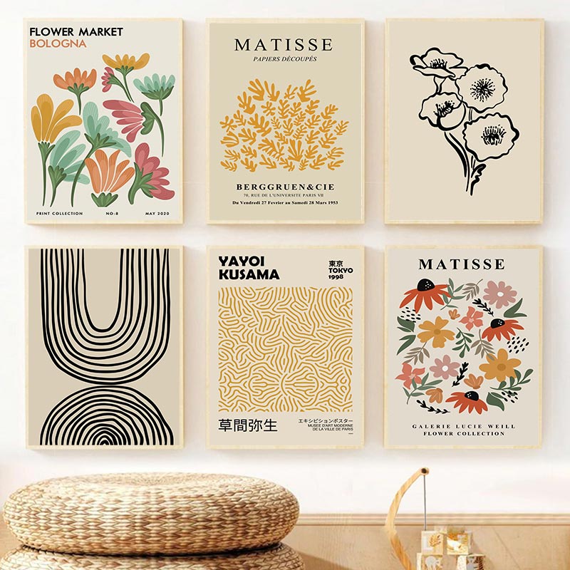 Matisse Poster Yayoi Kusama Patings Cartazes E Cópias Da Lona Flor Mercado Arte Parede Pictures Para Sala De Estar Boho Decoração