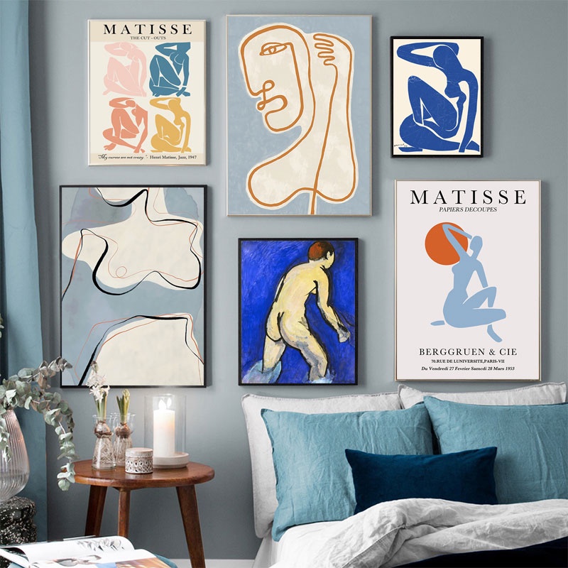 Arte Da Parede Abstrata Pintura Lona Azul Matisse Linha Cartazes E Cópias Cama Decoração Do Quarto Pictures and Prints Sala De Estar De Casa