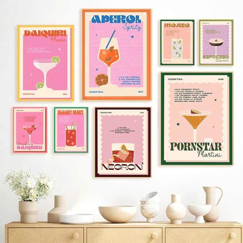 Vintage Cocktail Dejito Suco Bebidas Bar Cartazes E Cópias Da Arte Parede Lona Pintura Nórdico Pictures Para Living Room Decor