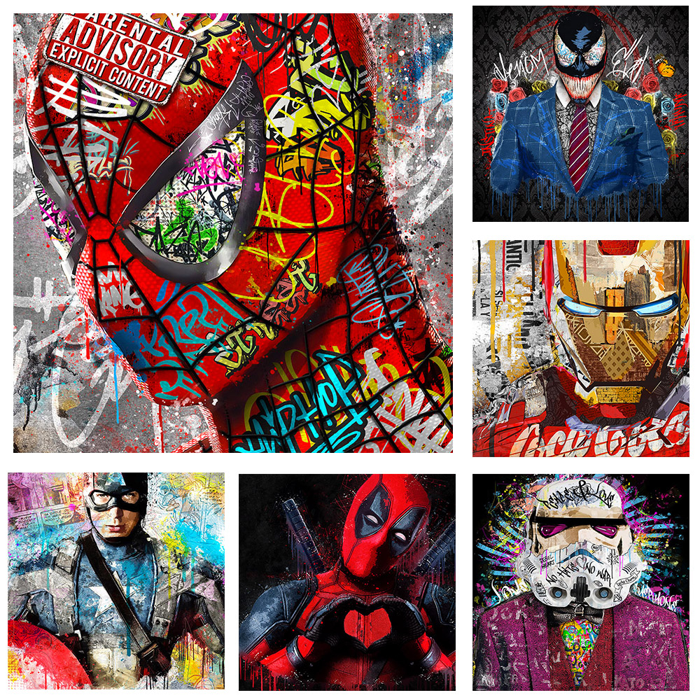 Quadro Aranha Homem Street Art  Pinturas, Wall Art Posters e Impressões, Super-herói Capitão Graffiti Pictures