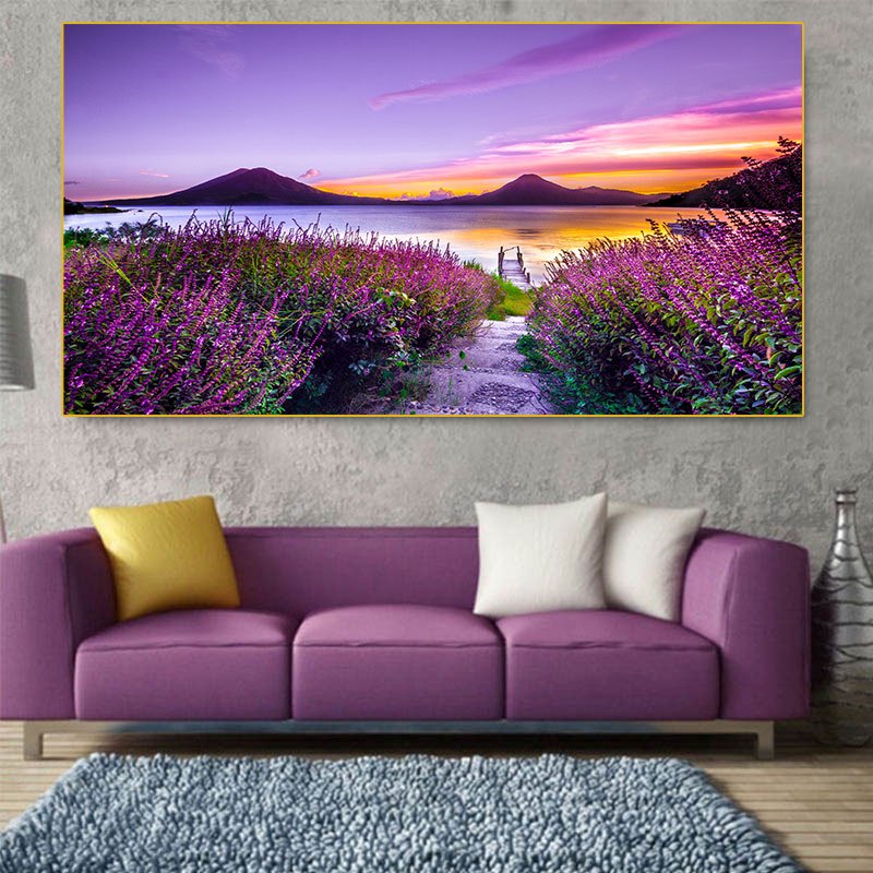 Quadro Paisagem moderna Pictures, lavanda cartazes e impressões, flor roxa,decoração de casa, Wall Art