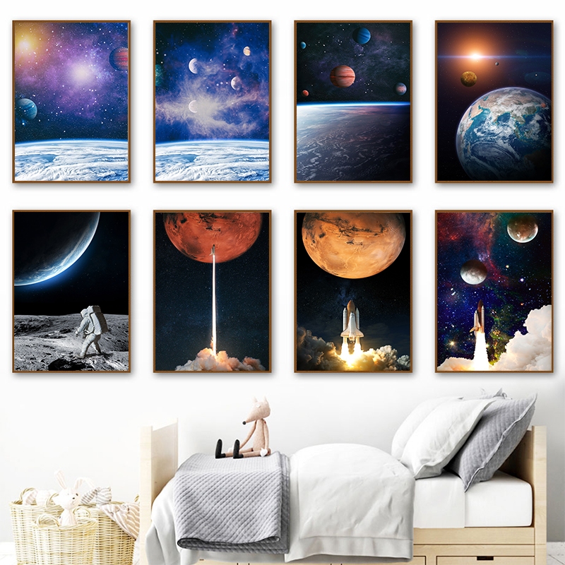 Quadro Cosmos Planet, Nave espacial, Astronauta e Astronauta, Exploração Científica, Nordic Pictures, Decoração para casa