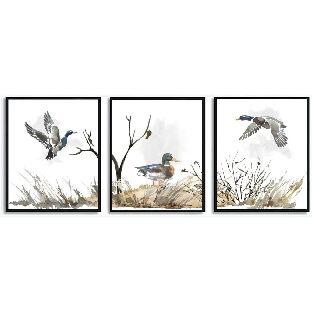 CoziDek Duck Hunting Artwork Pictures Prints Nursery Decor for Wall, Mallard Duck Wall Art Prints Nursery Decor for Baby