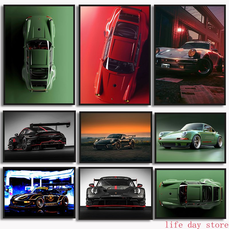 Quadro Verde Porsche Esporte Carro Pôsteres, Modern Wall Art Pictures para Sala de estar, Luxo SuperCar, HD Print, Home Decor, 911