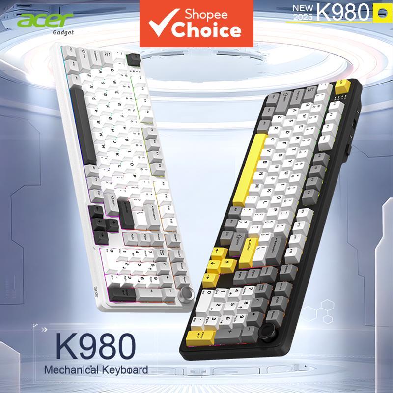 Teclado Acer K980 Sem Fio Tri-Modo Bluetooth 2.4G 8KHz Estrutura Gasket PBT RGB Mecânico