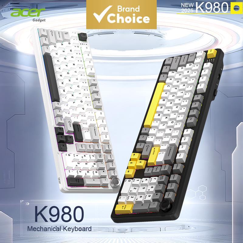 Teclado Acer K980 sem fio com três modos, Bluetooth, 2.4G, 8KHz, estrutura gasket em PBT com RGB mecânico