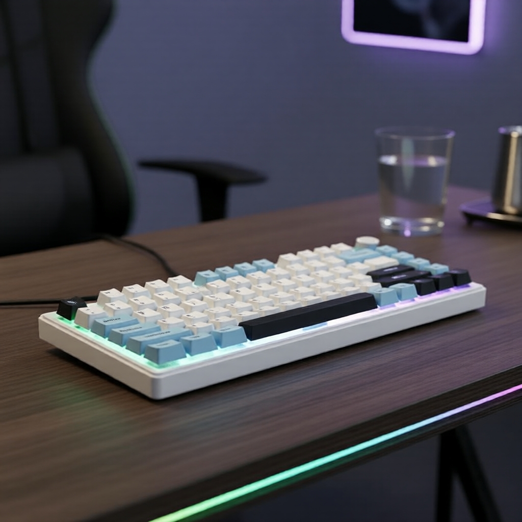 Teclado Mecânico AULA F75, 75% de layout, conexão tripla (Bluetooth/2.4G/Com Fio) para PC, estrutura de juntas em PBT,