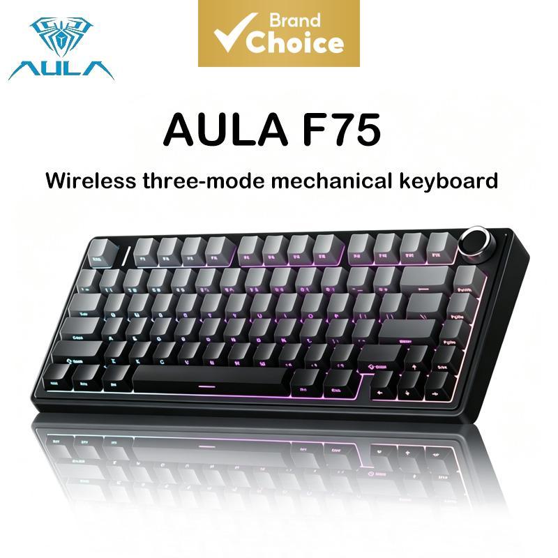 Teclado Mecânico AULA F75, Tri-Modo, Bluetooth sem Fio, RGB, Troca Rápida, Estrutura de Gaxeta, 75 Teclas, para PC