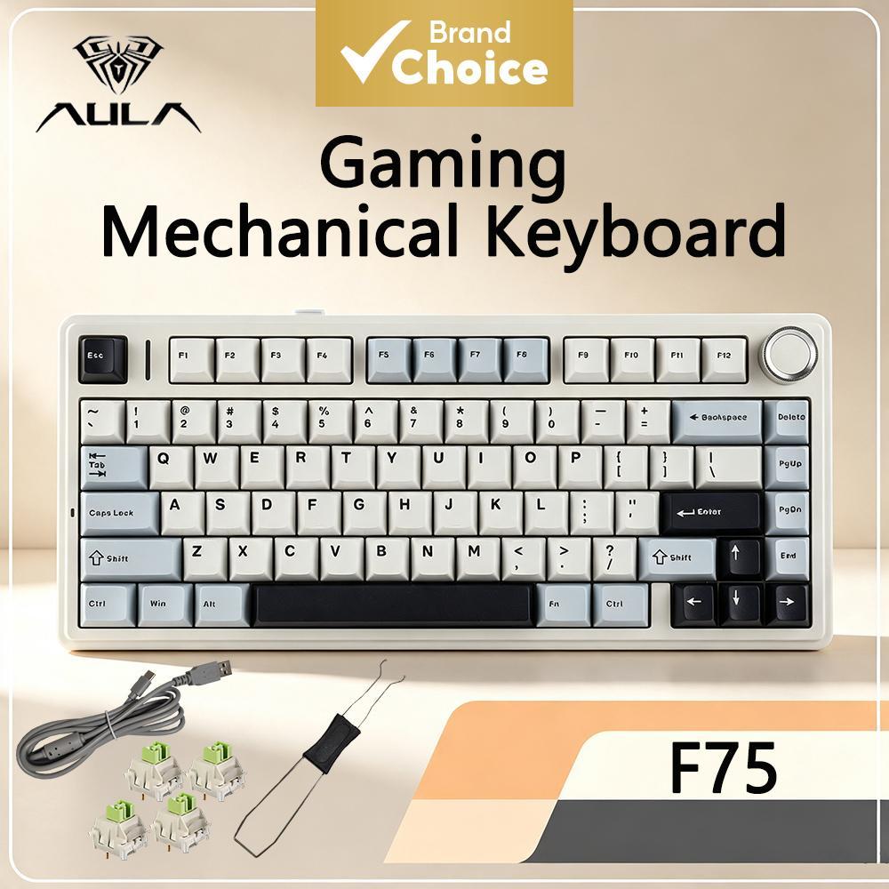 Teclado mecânico AULA F75 com 3 modos de conexão, estrutura sem fio Bluetooth, retroiluminação RGB, teclas totalmente