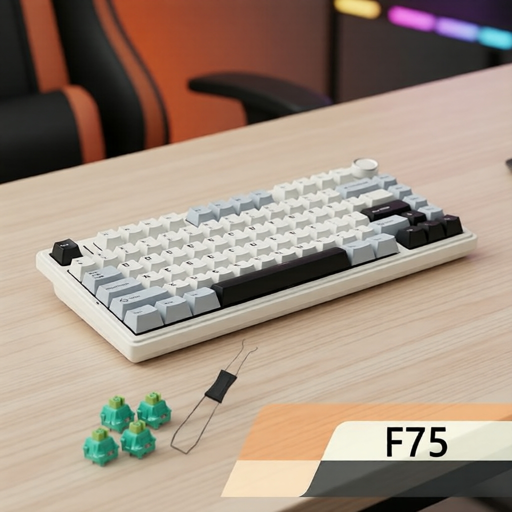 Teclado AULA F75 com 75% de layout e 81 teclas, estrutura em gaxeta, conexão tri-mode (Bluetooth/sem fio), hot-swap