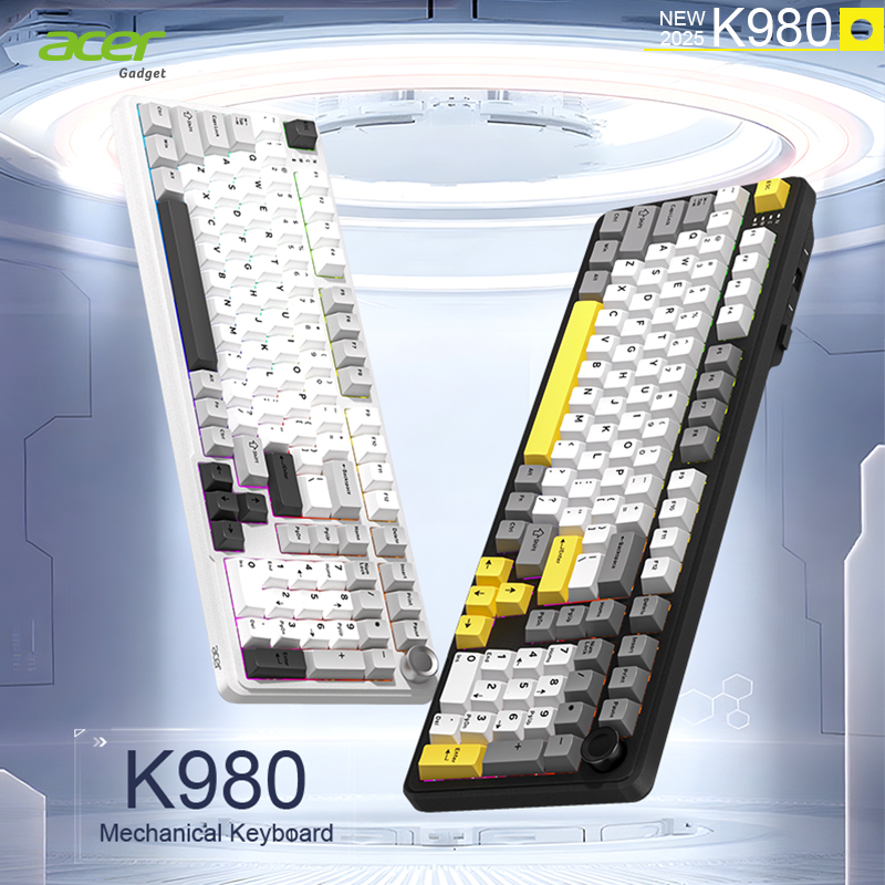 Teclado Acer K980 com conexão tri-modelo sem fio Bluetooth, 2.4G, taxa de sondagem de 8 kHz, estrutura em gasket, PBT