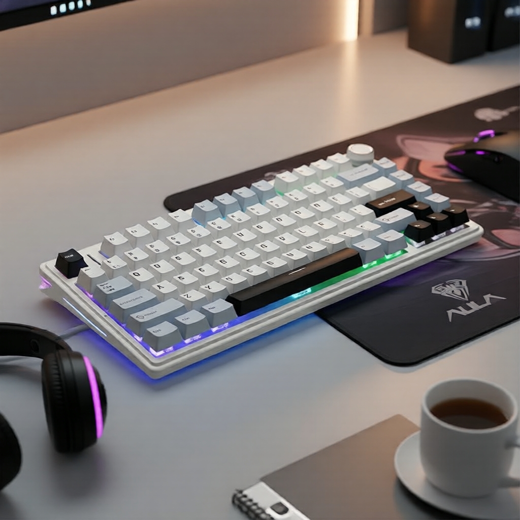 Teclado Mecânico Tri-Modo Bluetooth AULA F75, Troca Total de Teclas, RGB, Botão Knob, Estrutura Gasket 75%, 81 Teclas