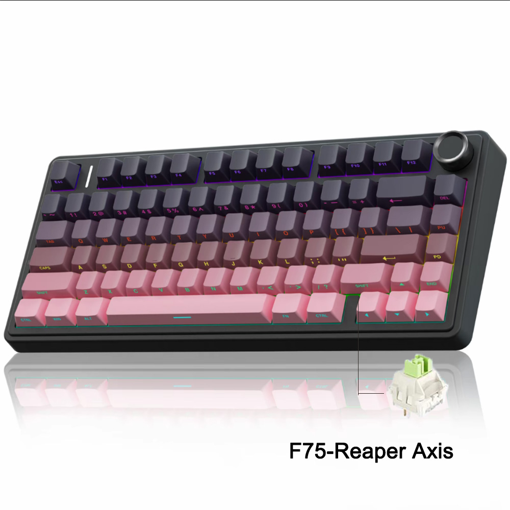 Teclado para jogos mecânico de modo triplo AULA F75 75%, conexão por fio USB-C, Bluetooth 2.4G, estrutura de gaxeta,