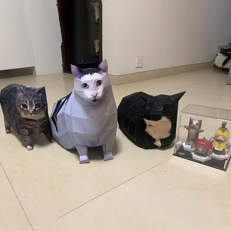 Oiao gato huh gato Maxwell gato dúvida gato rotativo artesanal DIY modelo de papel Origami papel gato produto não acabad