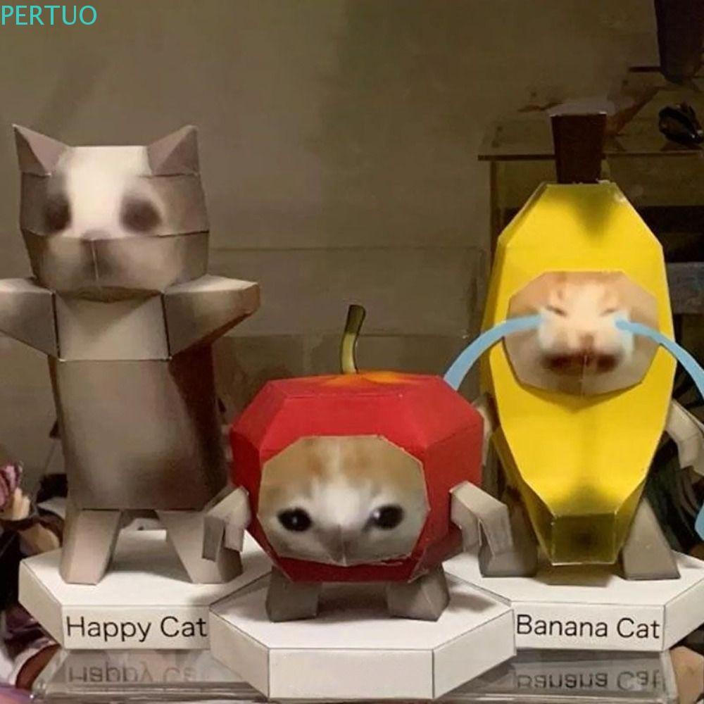 PERTUO Gato De Papel Dobrável 3D , Decoração De Casa Oiao Cat Huh Modelo , Giratório Para Gatinhos E Gatos
