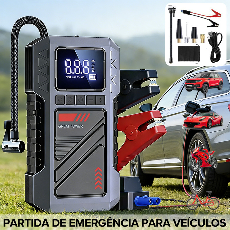Compressor de Ar Automotivo 150PSI 14.8V Digital com Função Auxiliar 12V, USB e Luz LED Portátil