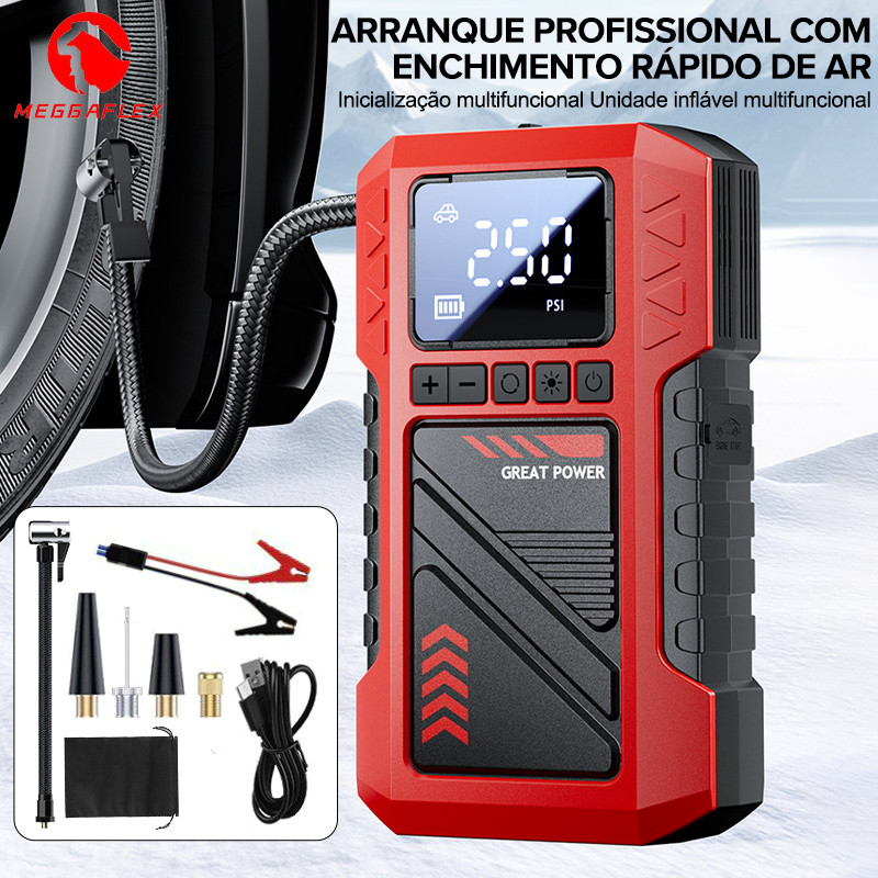 Compressor de Ar Automotivo Portátil 150PSI Digital com Função Auxiliar 12V, Carregamento USB e Luz LED