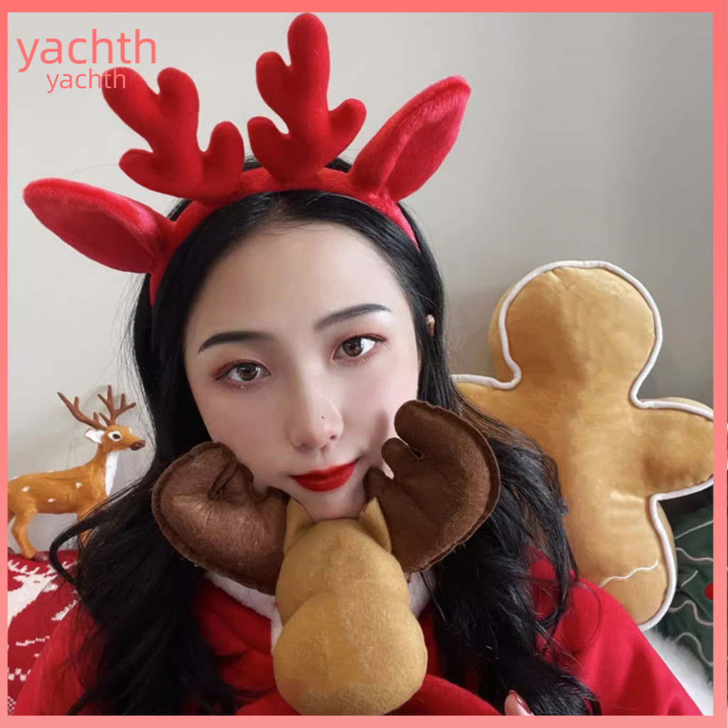 Elastic Christmas Hairband Women Headband Reindeer Antler Plush Anti-slip Holiday Party Costume Accessory Festive for Ki