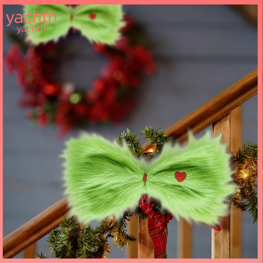 Heart Sequin Bow Green Furry Hair Christmas with – Festive Tree Decoration Costume Accessory for Women and Girls Perfe