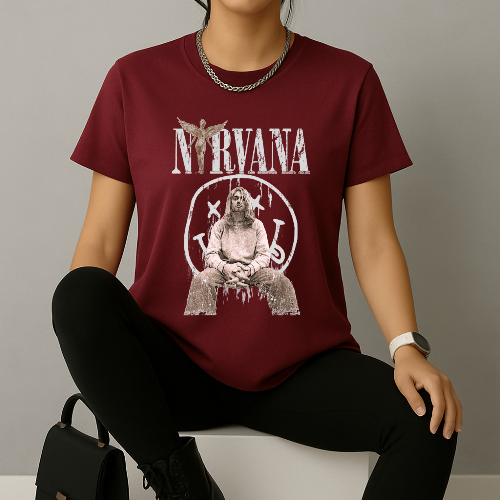 Camiseta Camisa Estampada 100% Algodão Nirvana Vocalista 618 Look Estiloso Tshirt Festival Show Rock Banda Envio Imediat