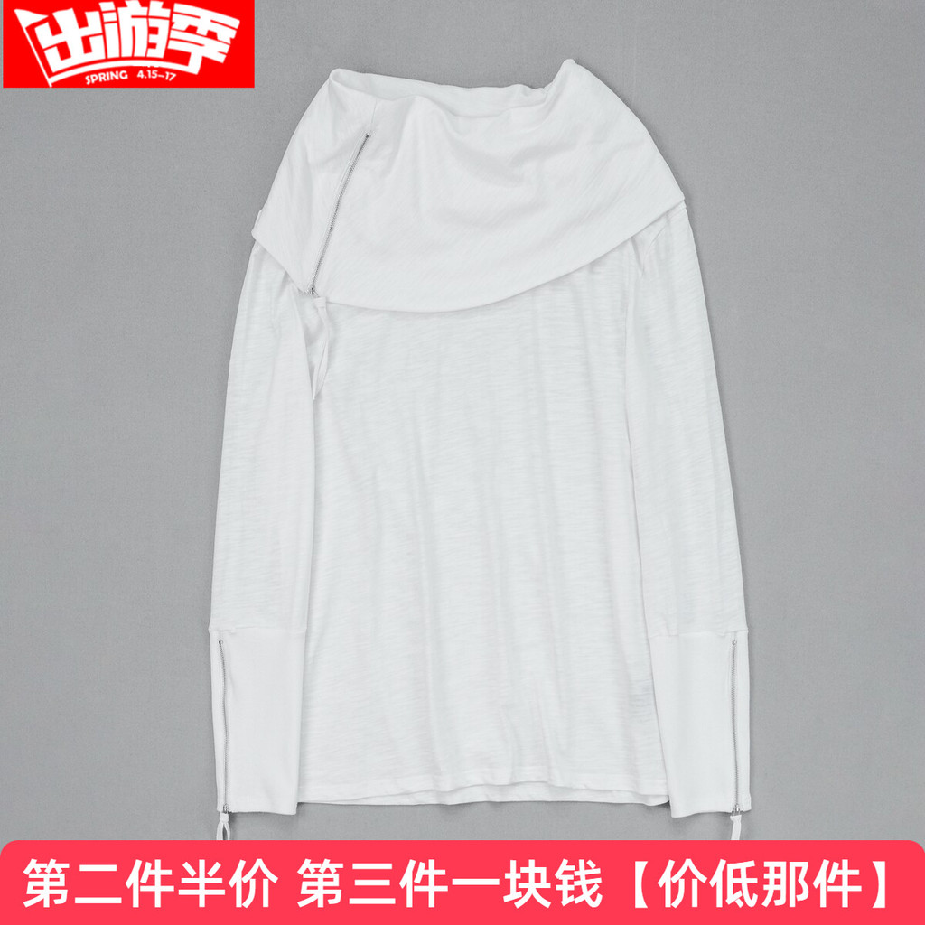 L flor canção outono novo estilo Designer masculino de manga comprida camiseta assimétrica zíper grande gola pilha camis